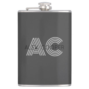 Modern Black and Grey Monogram Hip Flask