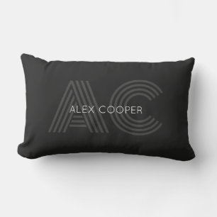 Modern Black and Grey Monogram Lumbar Cushion