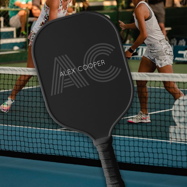 Modern Black and Grey Monogram Pickleball Paddle (Creator Uploaded)