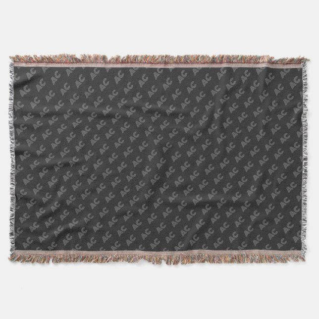 Modern Black and Grey Monogram Throw Blanket (Front)