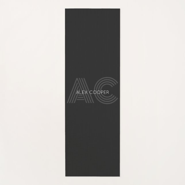 Modern Black and Grey Monogram Yoga Mat (Front)