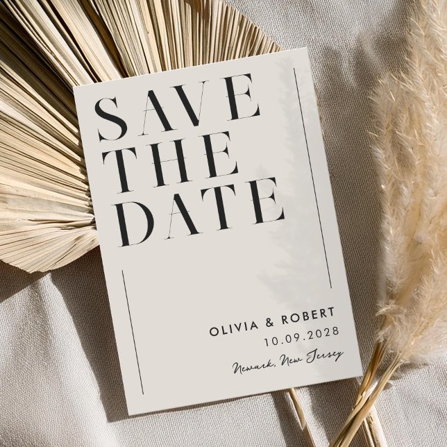 Modern Black and Ivory Minimalist Chic Wedding Save The Date (Creator Uploaded)