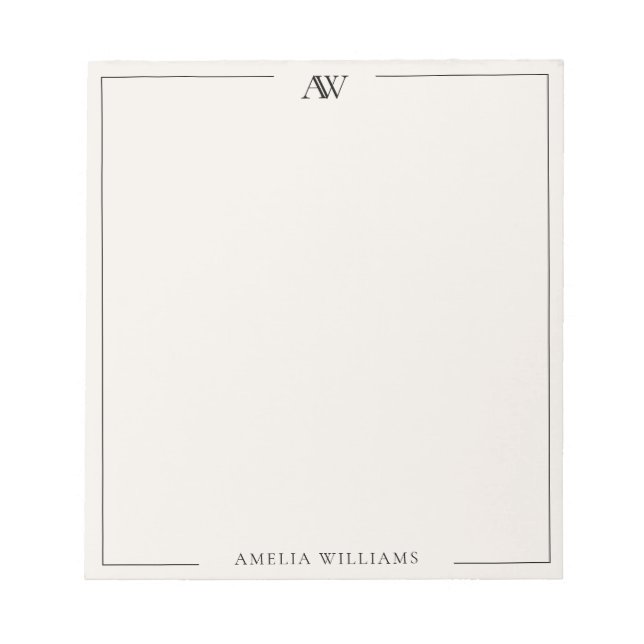 Modern Black and Ivory Minimalist Elegant Monogram Notepad (Front)