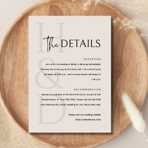 Modern Black and Ivory Monogram Minimalist Wedding Enclosure Card