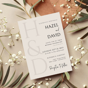 Modern Black and Ivory Monogram Minimalist Wedding Invitation