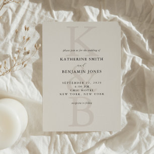 Modern Black and Ivory Monogram Minimalist Wedding Invitation