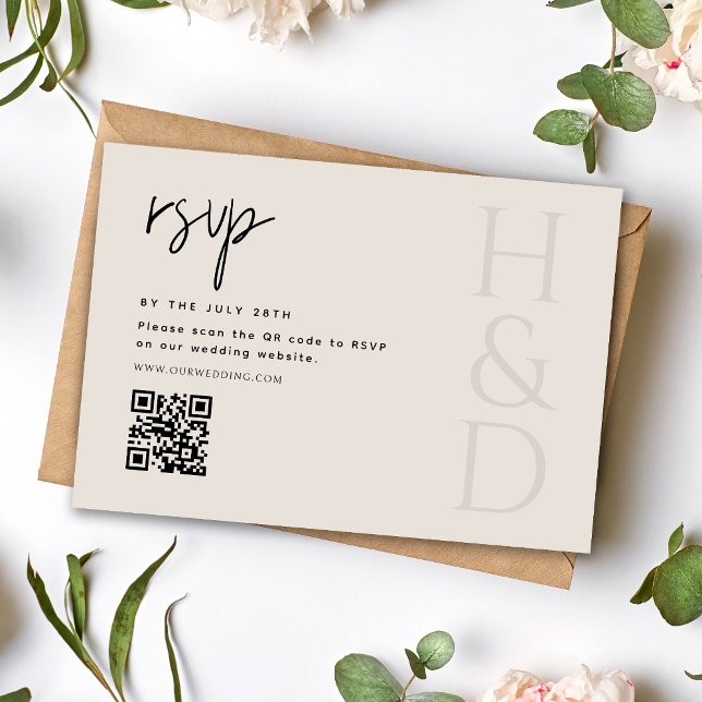 Modern Black and Ivory Monogram Minimalist Wedding RSVP Card (Creator Uploaded)