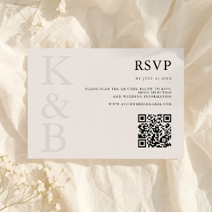 Modern Black and Ivory Monogram Minimalist Wedding RSVP Card