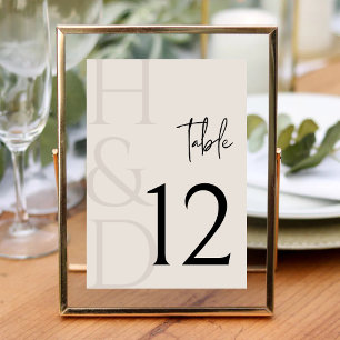 Modern Black and Ivory Monogram Minimalist Wedding Table Number