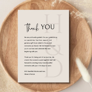 Modern Black and Ivory Monogram Minimalist Wedding Thank You Card
