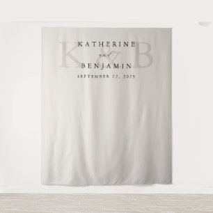 Modern Black and Ivory Monogram Wedding Backdrop Tapestry