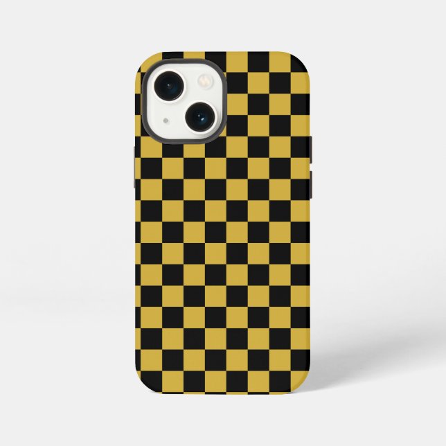 Modern Black and Metallic Gold Square Box Pattern iPhone Case (Back)