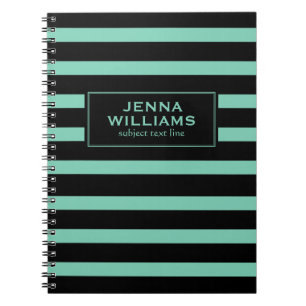 Modern Black And Mint-Green Stripes Spiral Notebook