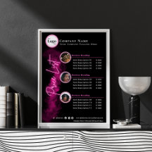 Modern black and neon Pink Script Photo Price List