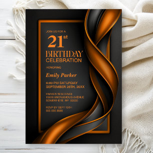 Modern Black and Orange 21st Birthday Party Invitation