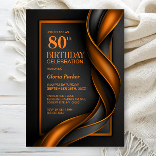 Modern Black and Orange 80th Birthday Party Invitation