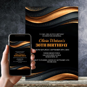 Modern Black and Orange Any Age Birthday Party Invitation