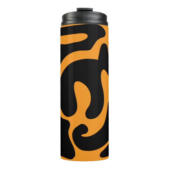 Modern Black and Orange Freeform Pattern Thermal Tumbler (Front)