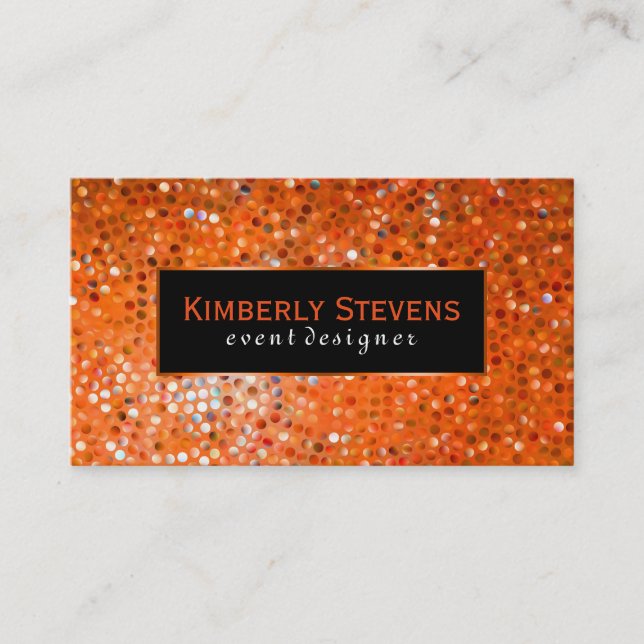 Modern Black And Orange Glitter & Sparkles Business Card (Front)