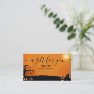 Modern Black and Orange Halloween Discount Card