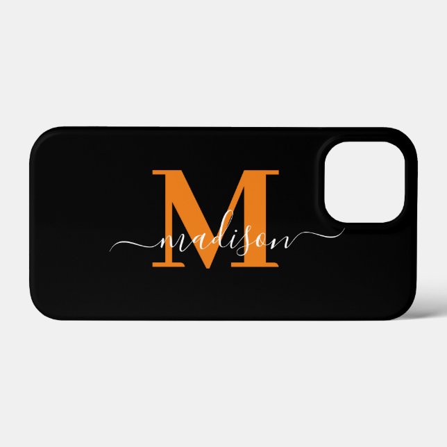 Modern Black And Orange Monogram Case-Mate iPhone  Case (Back (Horizontal))