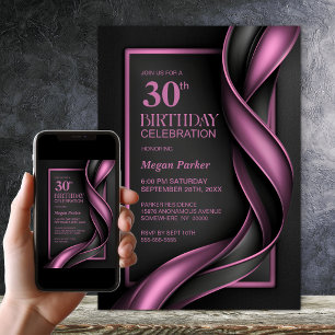 Modern Black and Pink 30th Birthday Party Invitation