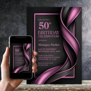 Modern Black and Pink 50th Birthday Party Invitation