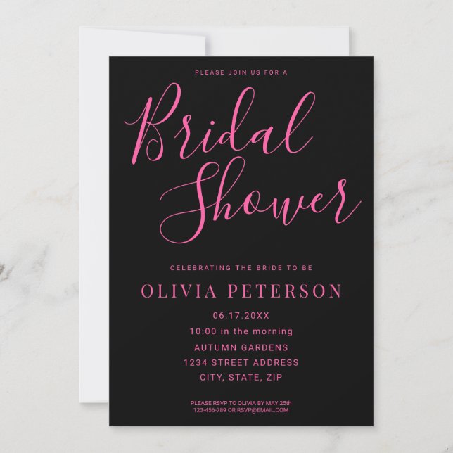 Modern Black and Pink Bridal Shower Invitation (Front)