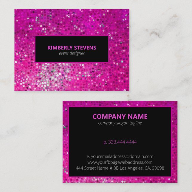 Modern Black And Pink Glitter & Sparkles Business Card (Front/Back)