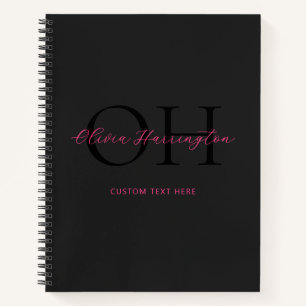 Modern Black and Pink Script Classic Monogram Notebook