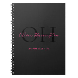 Modern Black and Pink Script Classic Monogram Notebook