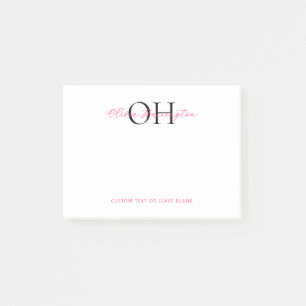 Modern Black and Pink Script Classic Monogram Post-it Notes