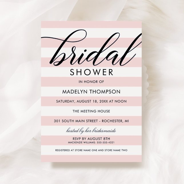 Modern Black and Pink Stripes Bridal Shower Invitation (Creator Uploaded)