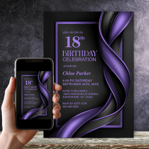 Modern Black and Purple 18th Birthday Party Invitation