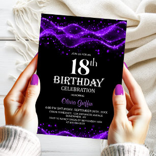 Modern Black and Purple 18th Birthday Party Invitation