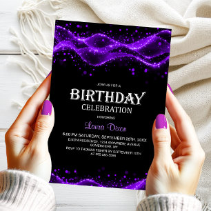 Modern Black and Purple Any Age Birthday Party Invitation