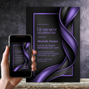 Modern Black and Purple Retirement Party Invitation