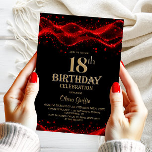 Modern Black and Red 18th Birthday Party Invitation