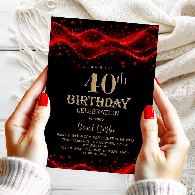 Modern Black and Red 40th Birthday Party Invitation (Creator Uploaded)