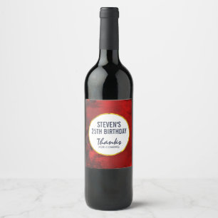 Modern Black and Red Artistic Abstract  Birthday Wine Label
