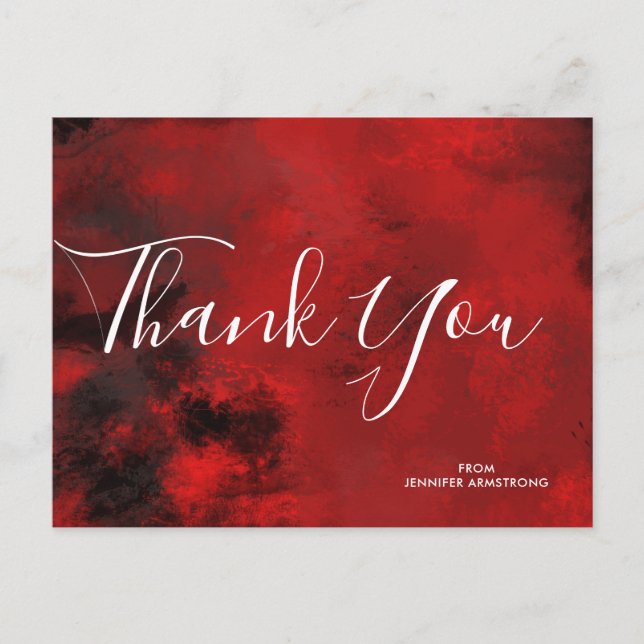 Modern Black and Red Artistic Abstract Thank You Postcard (Front)