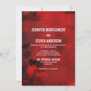 Modern Black and Red Artistic Abstract Wedding Invitation