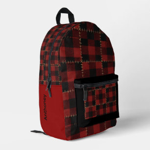 Modern Black and Red Buffalo Plaid Printed Backpack