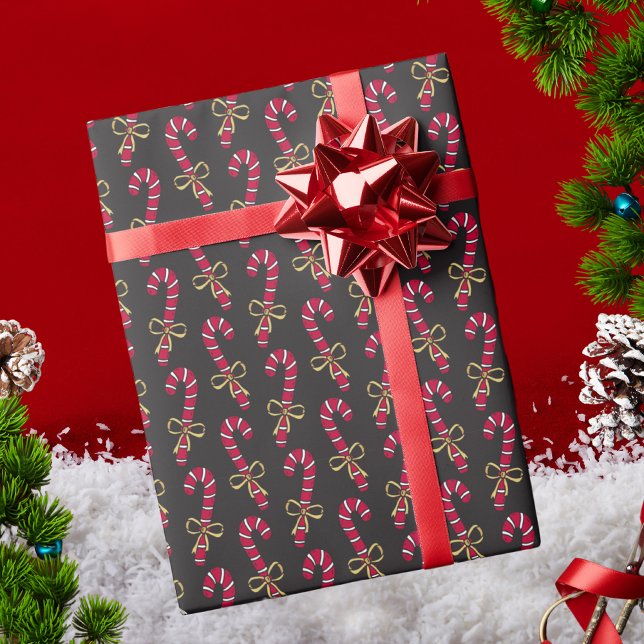 Modern Black and Red Classic Candy Cane Pattern Wrapping Paper (Creator Uploaded)