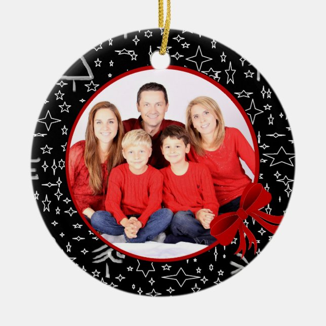 Modern Black and Red Custom Photo Ceramic Tree Decoration (Front)