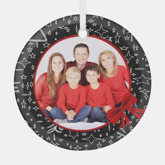Modern Black and Red Custom Photo Glass Tree Decoration (Front)