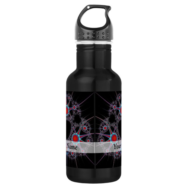Modern black and red fractal pattern 532 ml water bottle (Front)