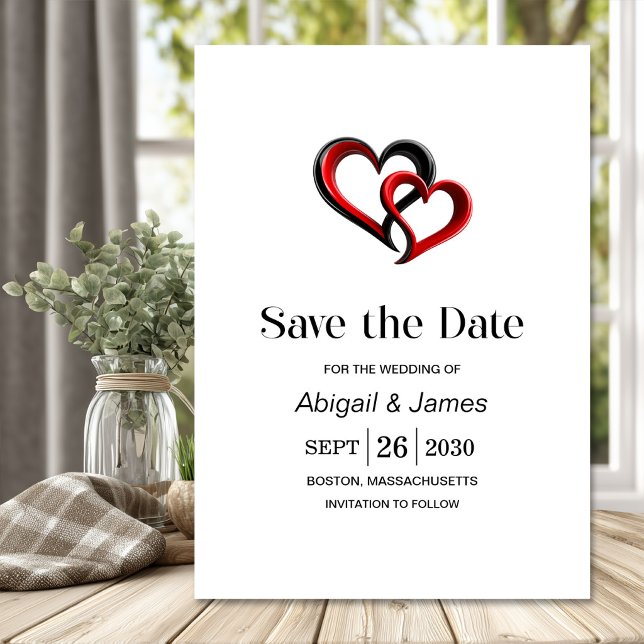 Modern Black and Red Hearts Wedding Save the Date (Creator Uploaded)