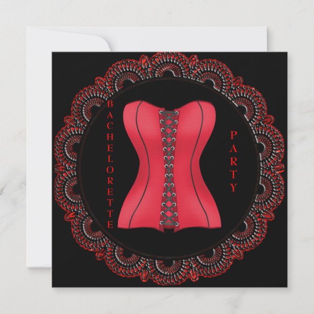 MODERN BLACK AND RED LACE BACHELORETTE PARTY INVIT INVITATION (Front)