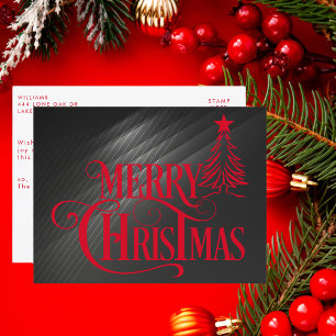 Modern Black and Red Merry Christmas Script Holiday Postcard